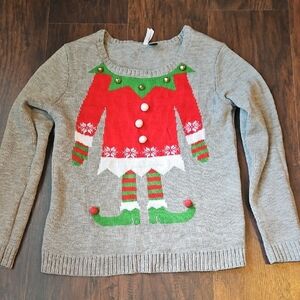 Love By Design Festive Gray and Red Crew Neck Sweater
